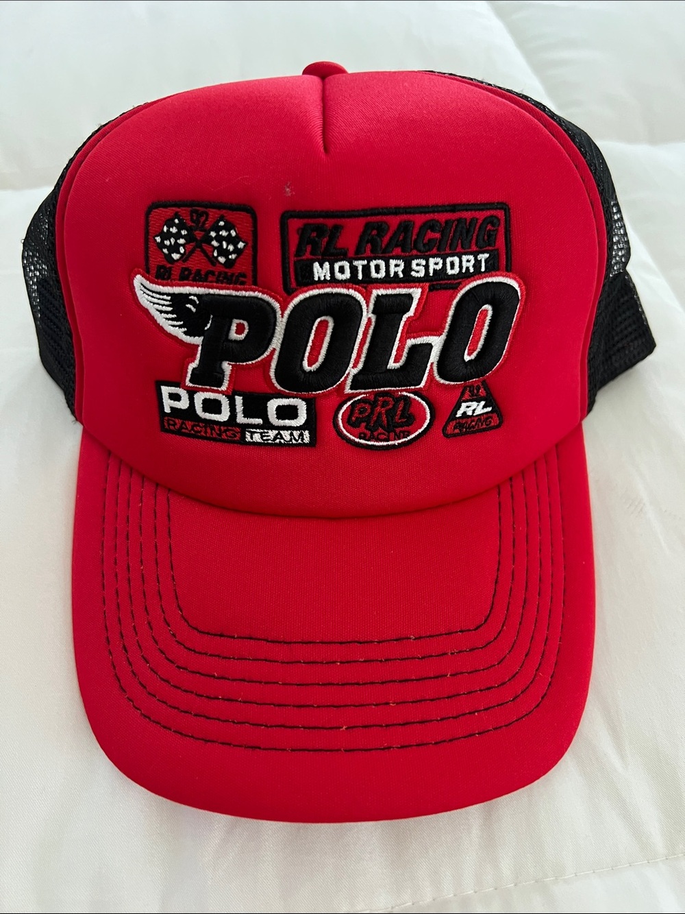 NWOT Polo by Ralph Lauren Red & Black Kids Racing Trucker Hat
